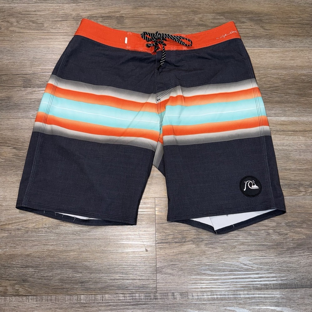 Quiksilver Highline Six Channel 19" Board Shorts Mens 28 Black Orange Teal